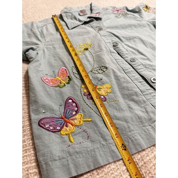 Cre8ions Linen Butterfly Embroidered Button Shirt XL Pastel Cottagecore Top Art - Picture 4 of 7